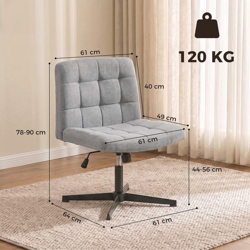 HOMCOM Armless Office Chair, Cross Legged Linen Computer Desk Vanity Chair with Wide Seat, Rocking Function, Grey – view 3