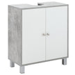 White and grey marble-effect under sink bathroom vanity cabinet with U-shaped cut-out
