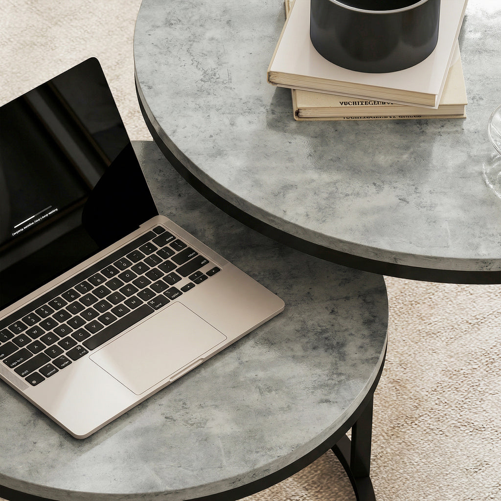 Set of Two Cement-Effect Stacking Tables - Grey