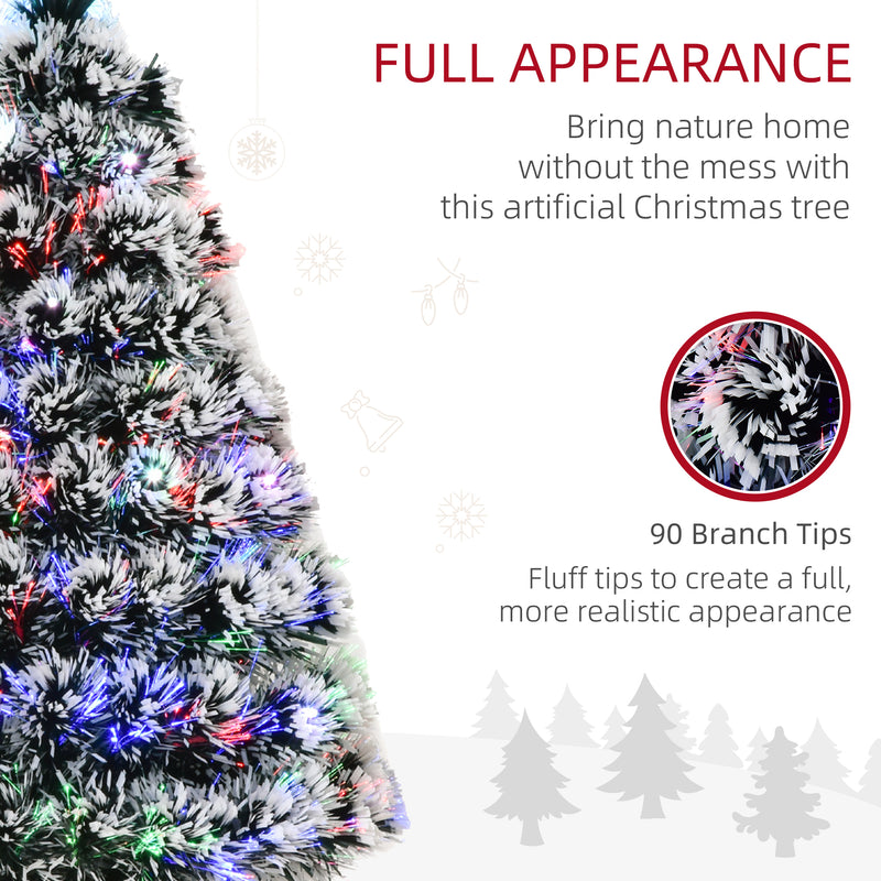 HOMCOM 3ft Artificial Prelit Christmas Tree, Snow Xmas Tree with Colourful LED Lighting Fiber Optics, Green White – view 5