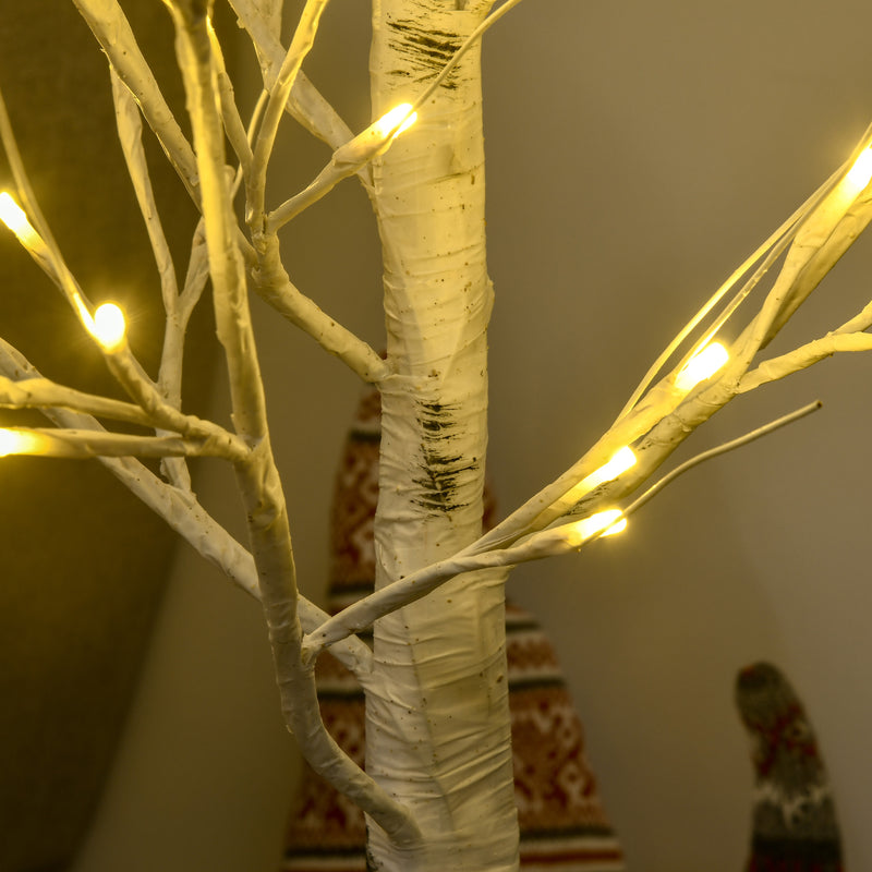 4ft Pre-Lit White Birch Tree illuminated at night