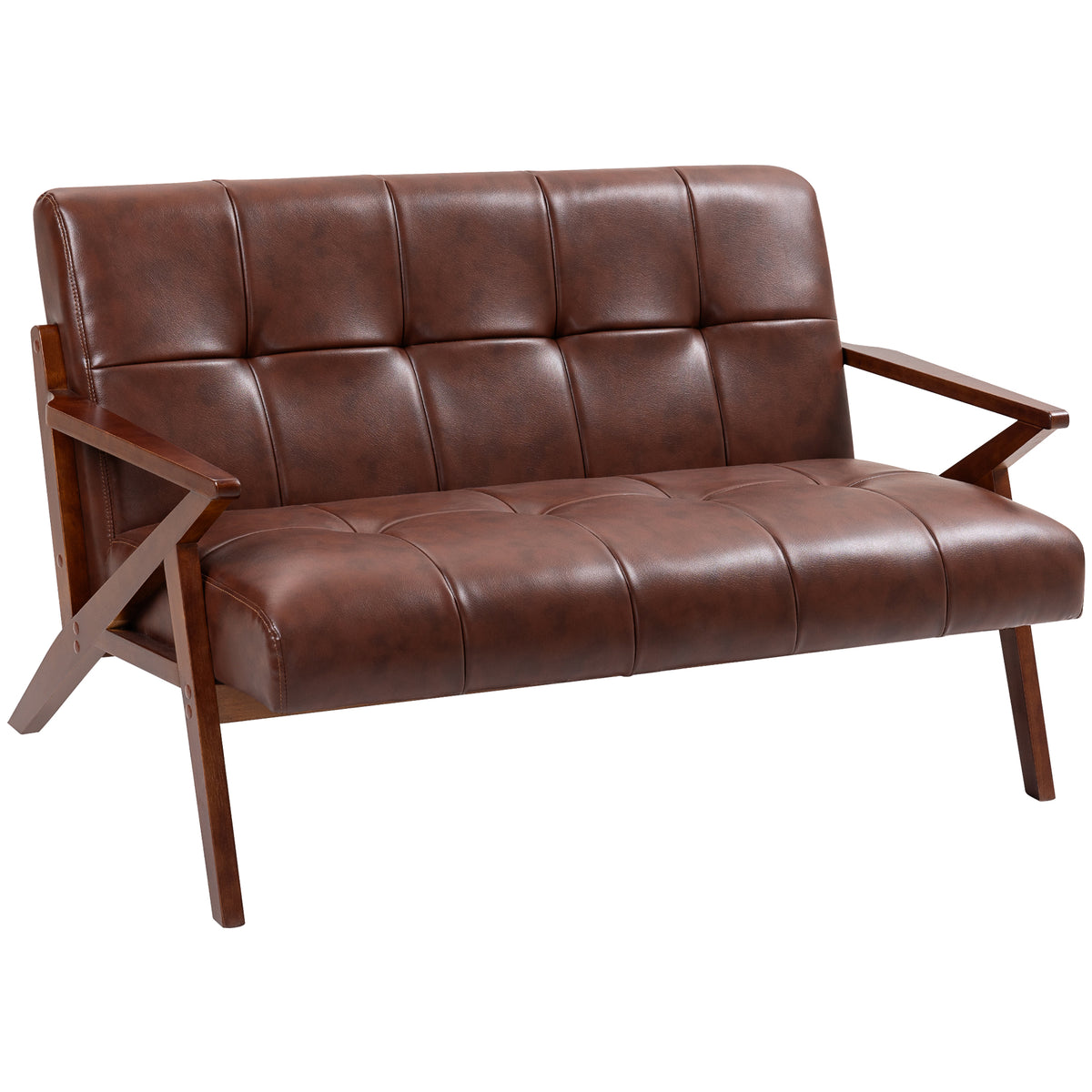 133 cm Tufted Faux Leather 2-Seater Sofa – Brown