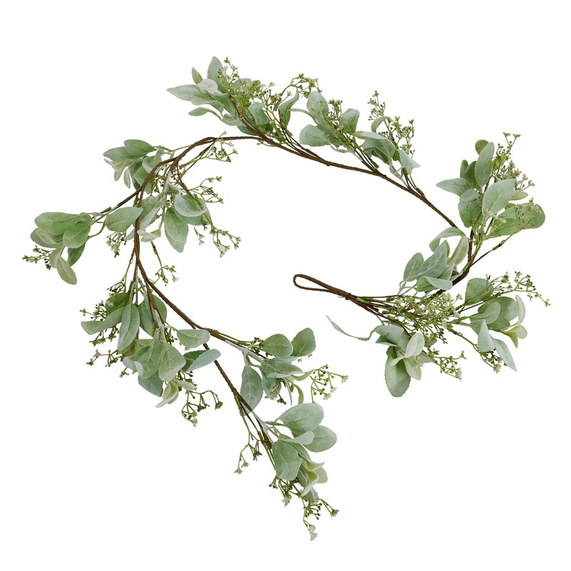 Lamb's ear and wax flower winter garland, full view