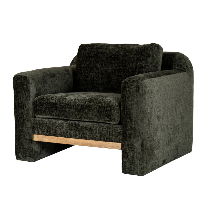 Langley dark green textured armchair, three-quarter view