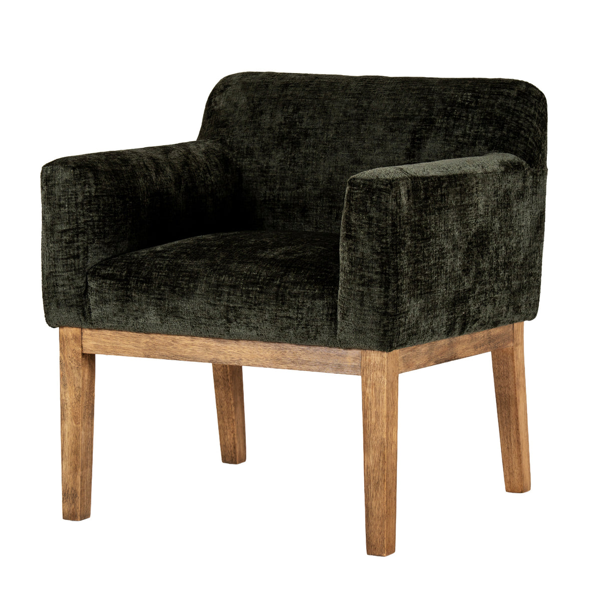 Langley olive green carver chair, three-quarter view