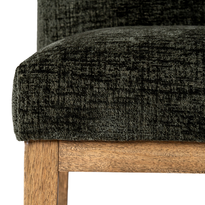Close-up of the textured green fabric