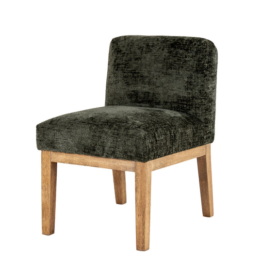 Langley olive green dining chair, three-quarter view