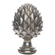 large antique silver ceramic pinecone finial on white