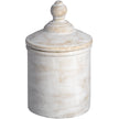 Large antique white stone canister with lid on white