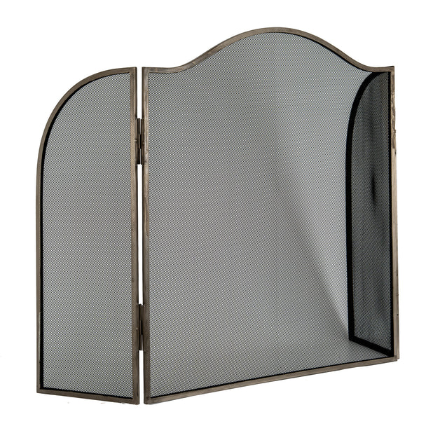 Large antiqued silver fire screen with side panels angled back