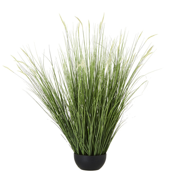 large artificial onion grass in a black pot