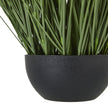 grass blades rising from the textured black pot