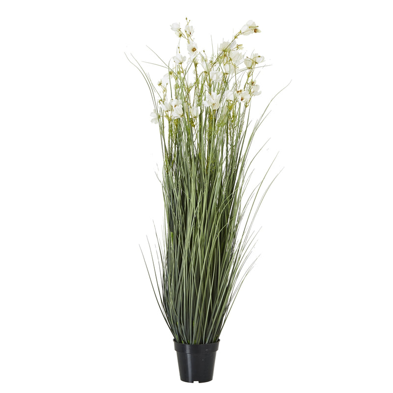 tall white artificial meadow plant in a black pot