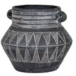 Large black etched ceramic pot with two loop handles