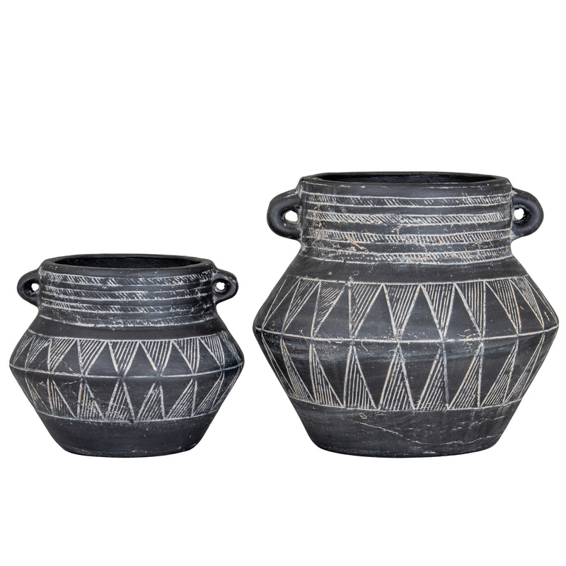 Large etched pot shown with a smaller pot sold separately