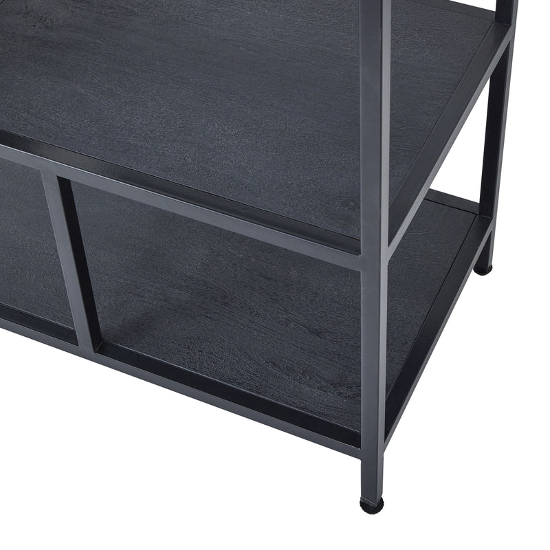 Close-up of a lower shelf and the metal frame