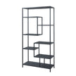 Large black multi shelf unit, front view