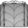 Large black ornate three-panel fire screen, front view