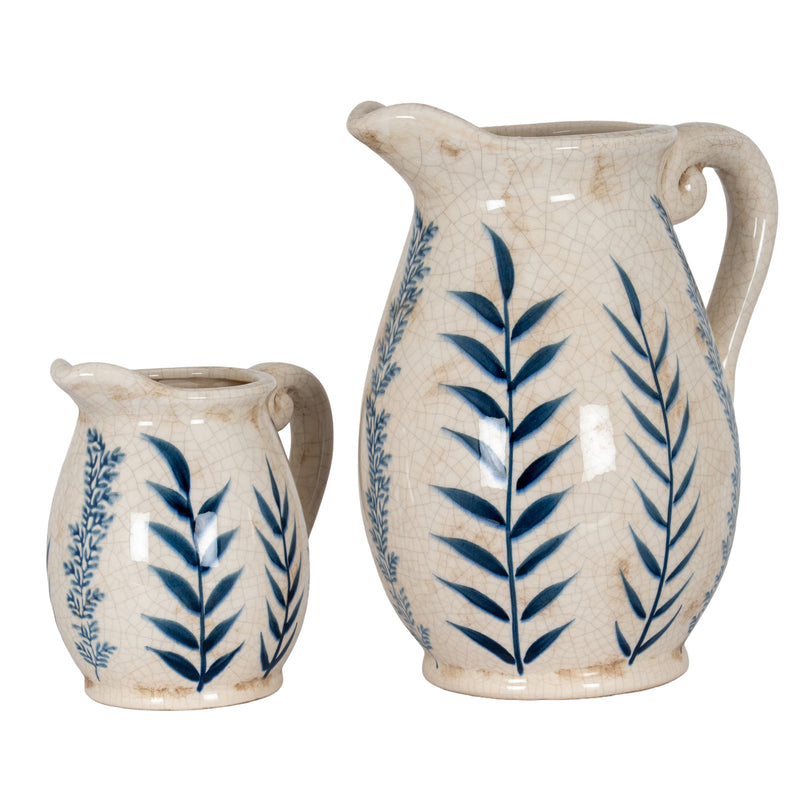 Large Blue Flora jug vase beside the smaller size, sold separately