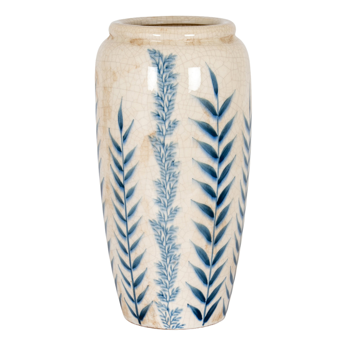Large Blue Flora tall ceramic olpe vase