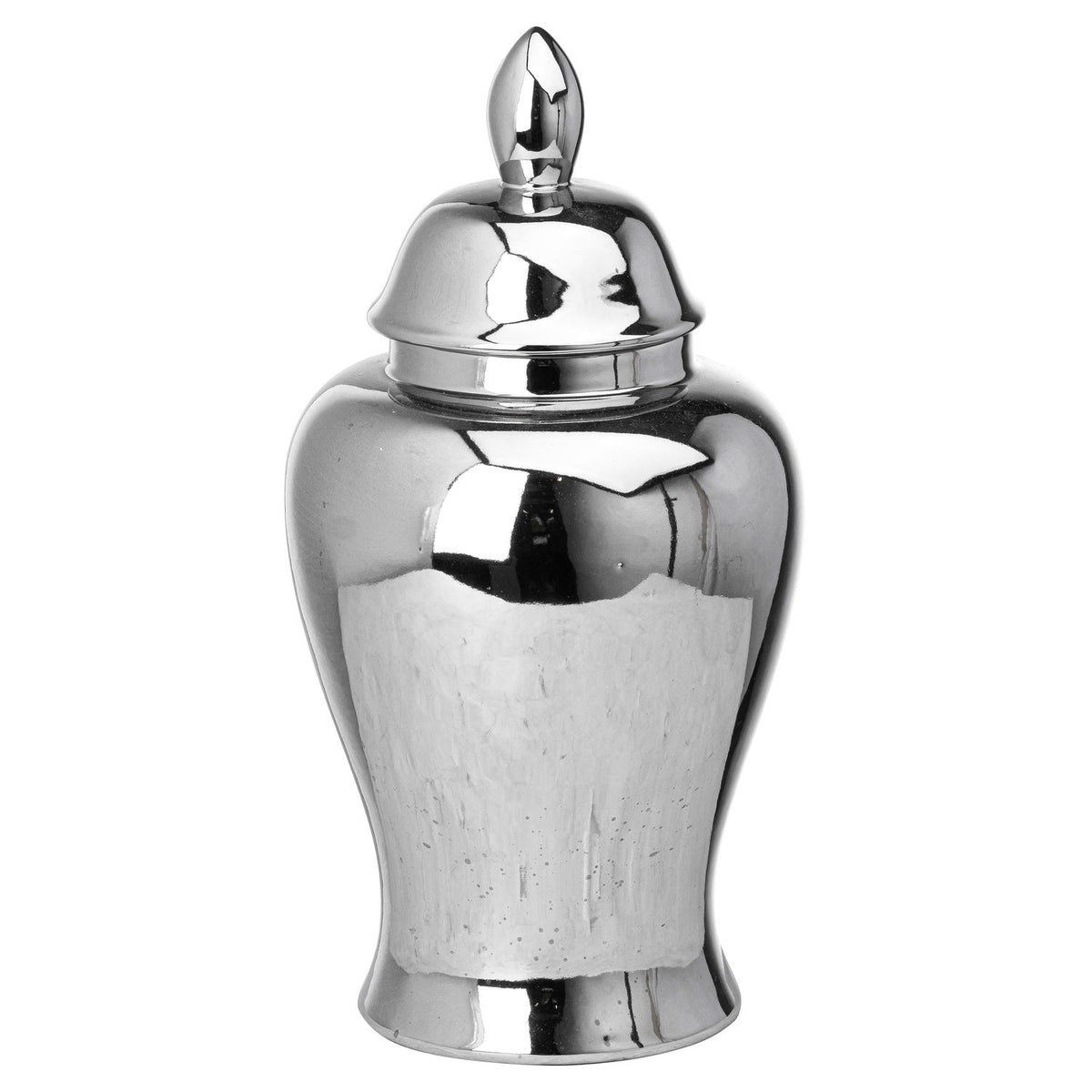 Large chrome-effect ceramic ginger jar on white