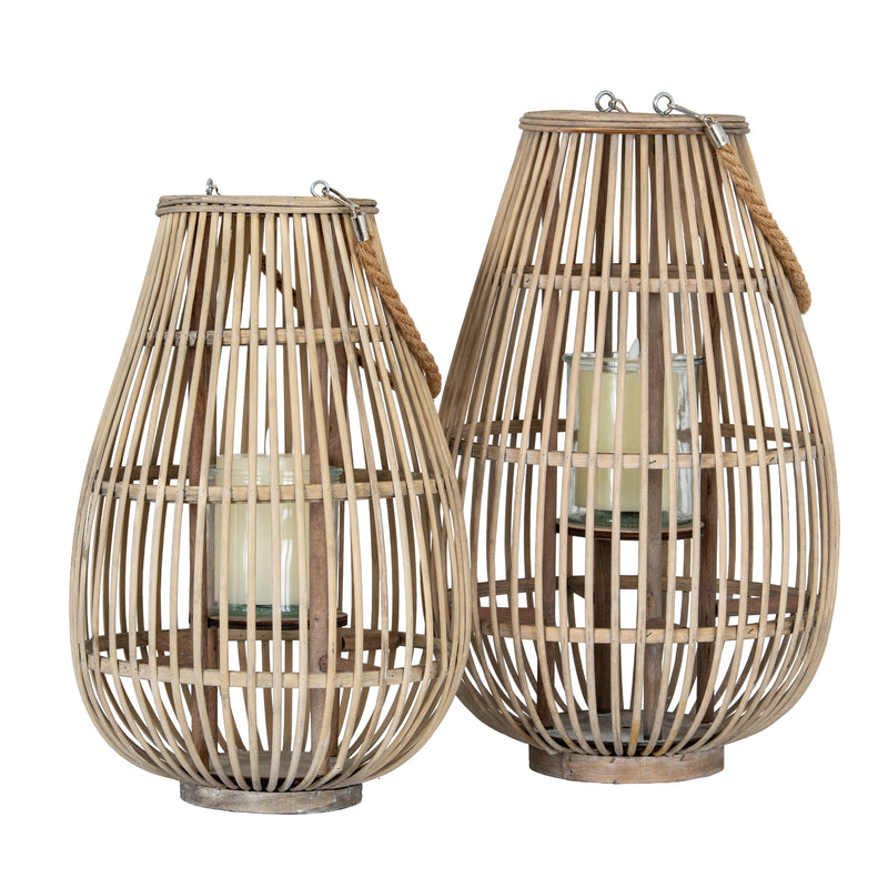 Large ellipse wicker lantern shown with a medium size, sold separately