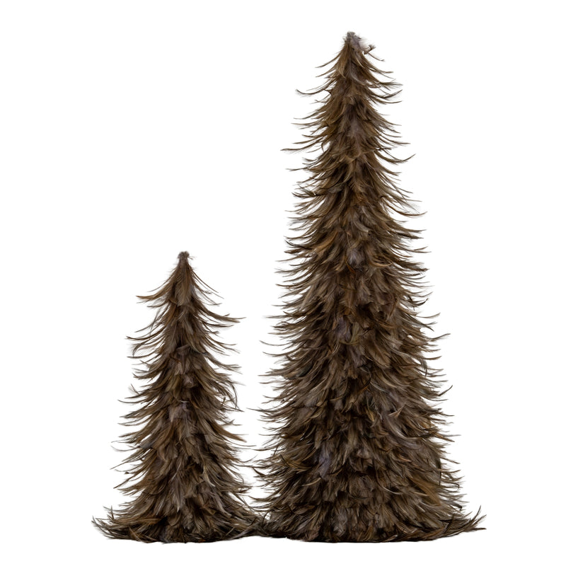 large and small fawn feather trees together, smaller size sold separately
