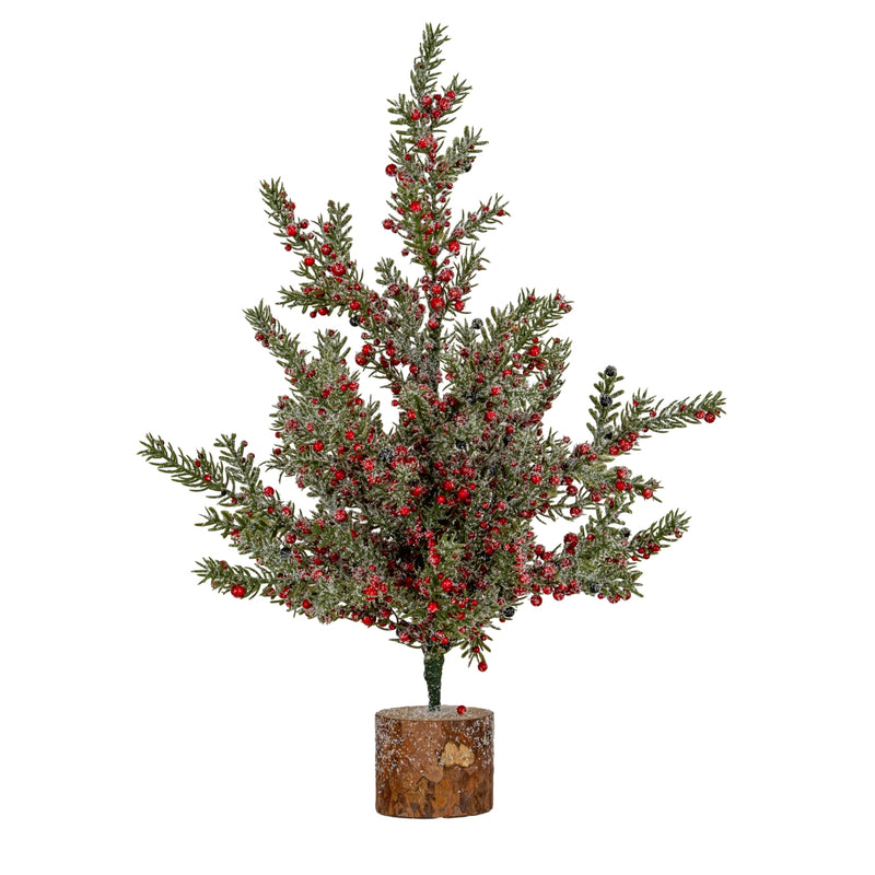 Large frosted berry Christmas tree on a wooden block