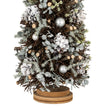 close-up of the frosted sprigs, pinecones and silver baubles