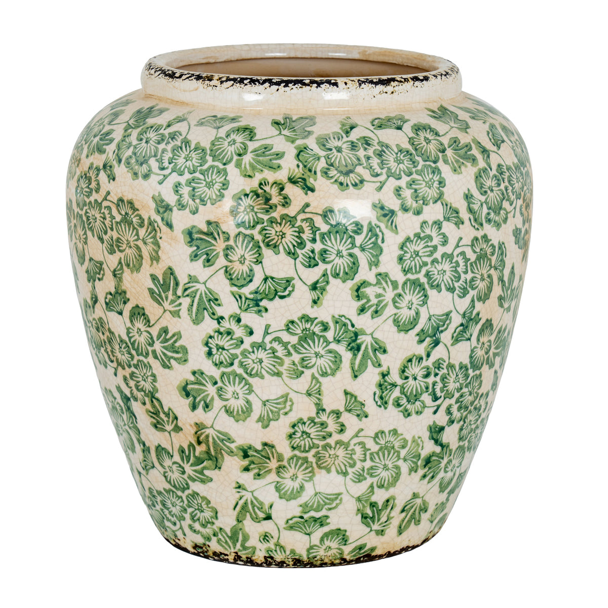 Large Green Clover hand-painted ceramic olpe vase