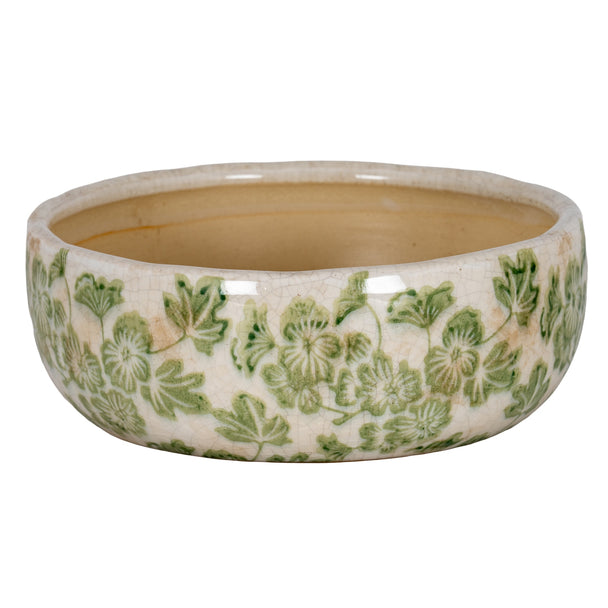 Large Green Clover ceramic bowl pot on white