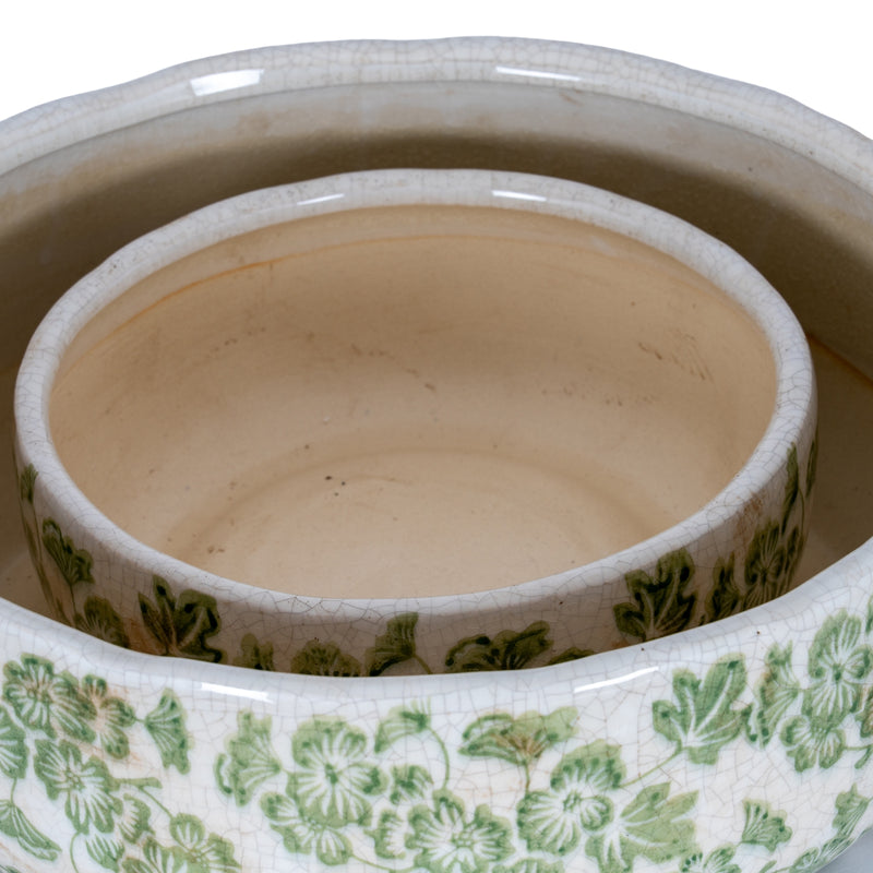 Large Green Clover bowl pot with a smaller size nested inside, sold separately