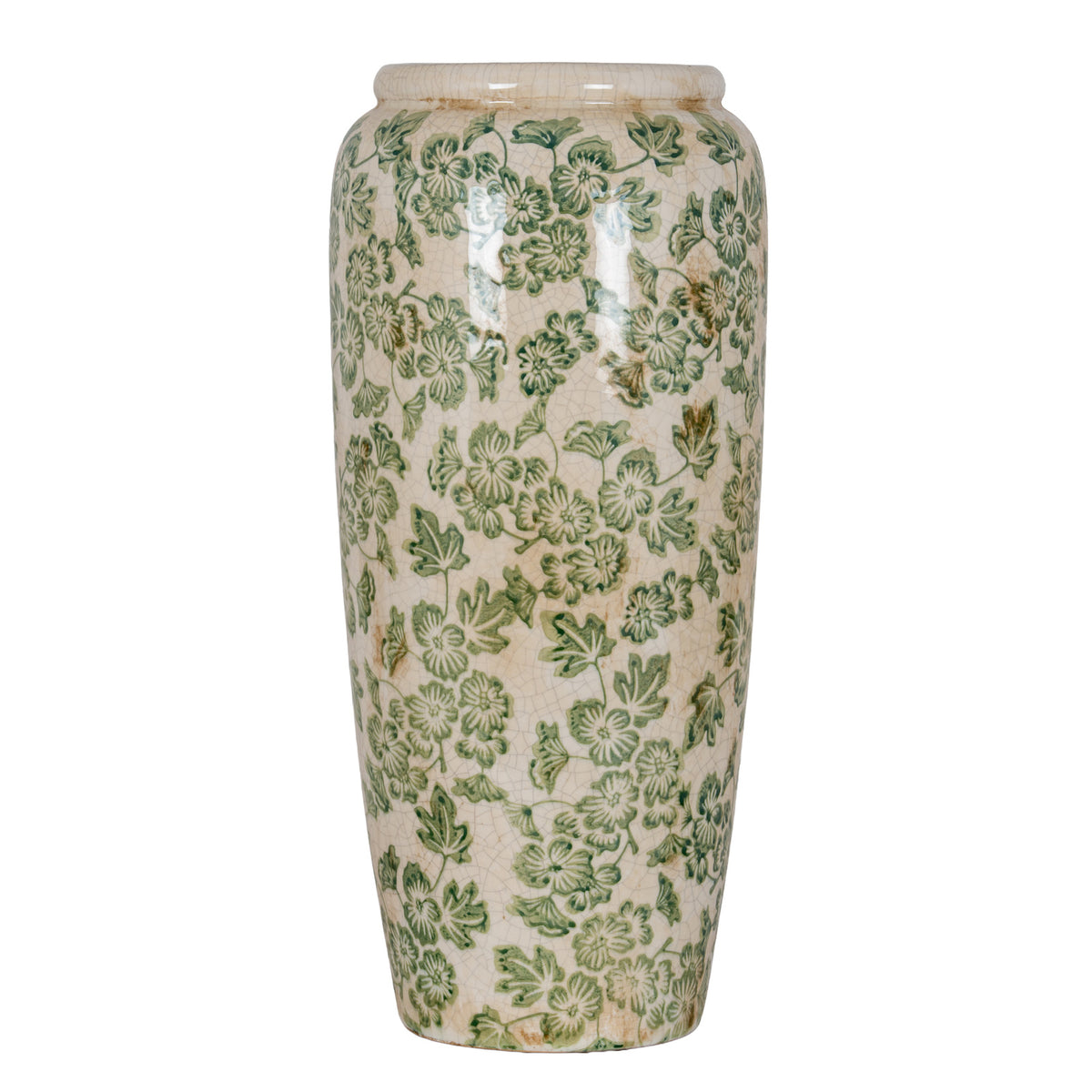 Large Green Clover tall ceramic olpe vase