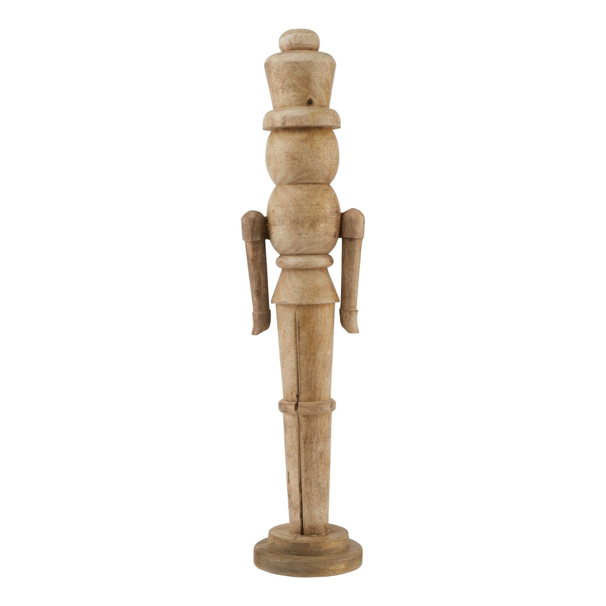 Large natural wood nutcracker decoration on white