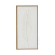 Large quill white feather art in a beaded wood-tone frame, front view