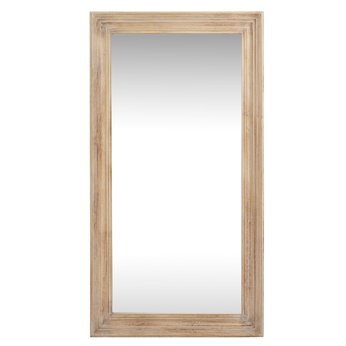 Rectangular washed wood framed mirror, front view
