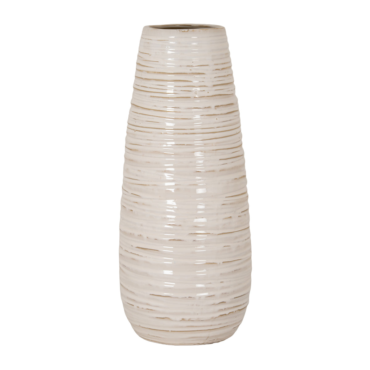 Large ribbed cream ceramic column vase