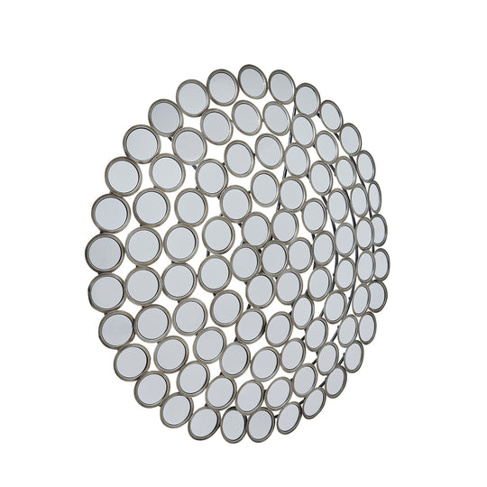 Round antiqued silver multi mirror, front view