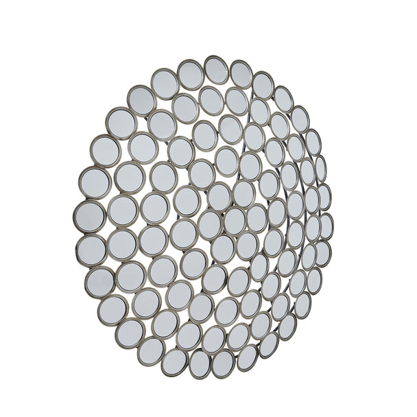 Round antiqued silver multi mirror, front view