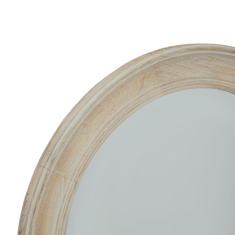Close-up of the pale washed wood frame