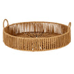 Large round wicker tray, side view showing the open slatted sides