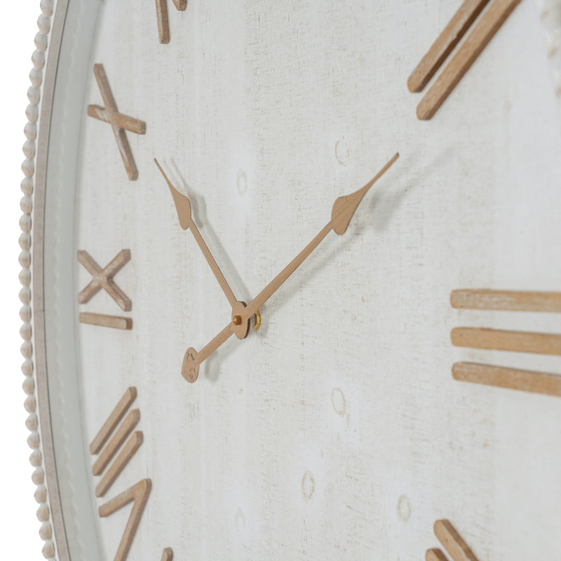 Close-up of the wooden numerals and hands