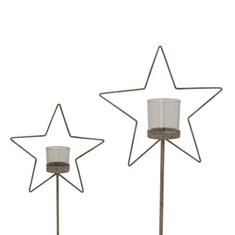 Large rustic star candle holder shown with a smaller size sold separately