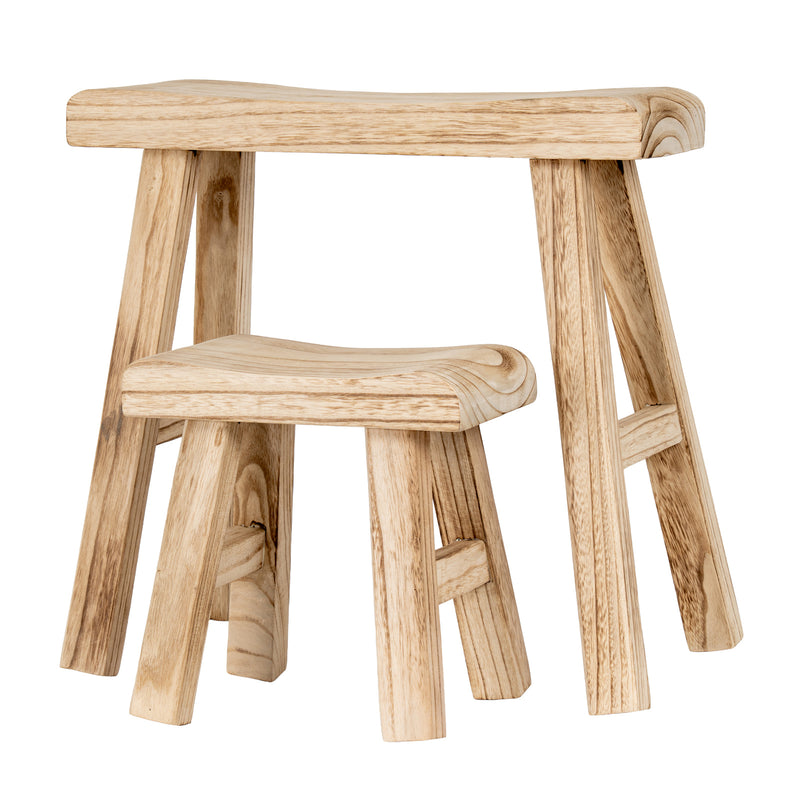 Large wooden stool shown with a smaller stool sold separately