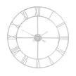 Large silver foil metal skeleton wall clock with Roman numerals