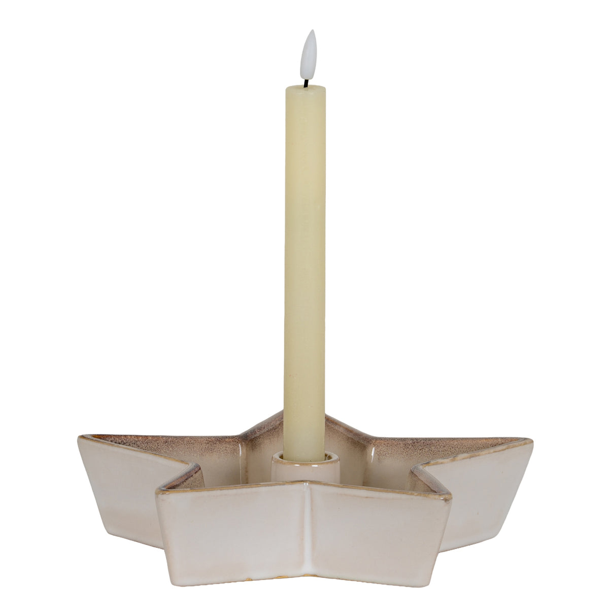Large star ceramic candle holder with a dinner candle