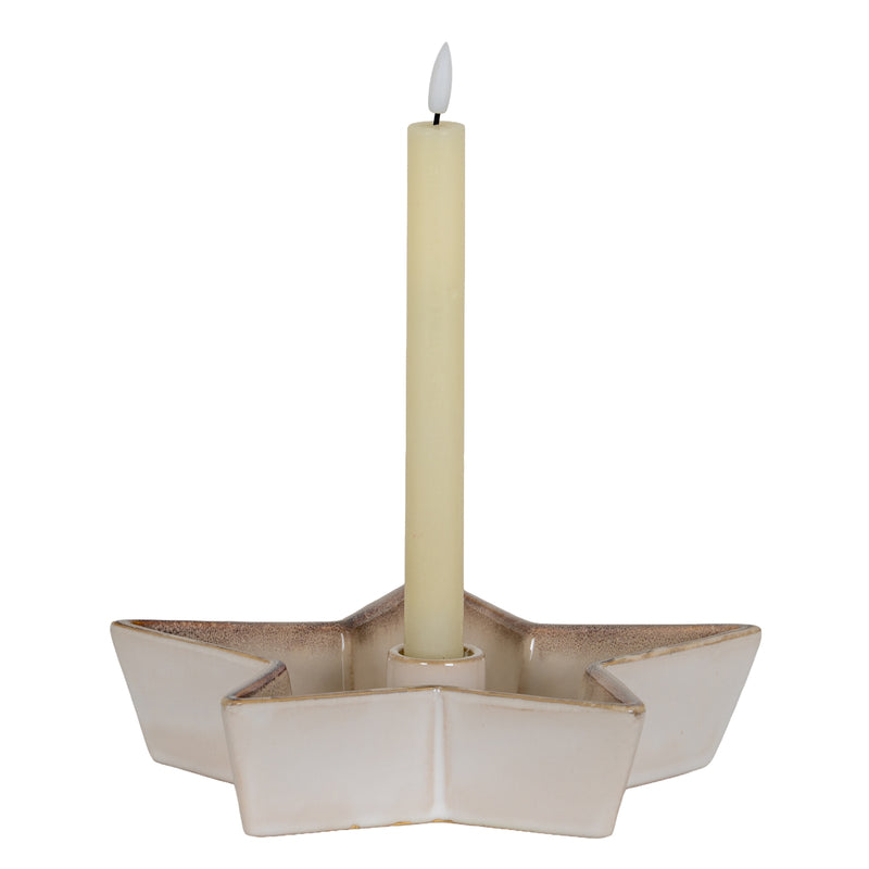 Large star ceramic candle holder with a dinner candle
