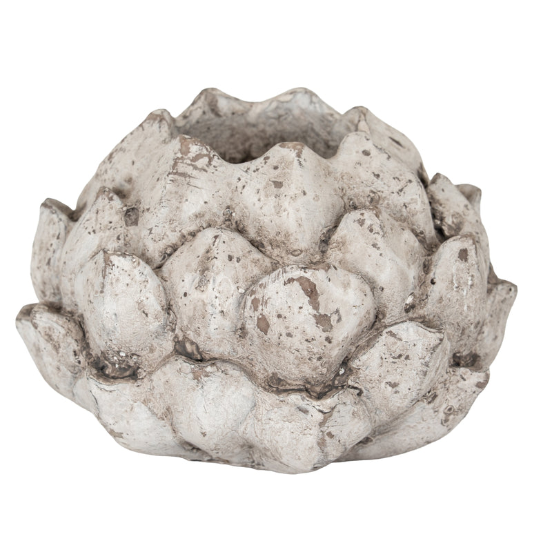 Large stone-effect ceramic acorn tea light holder