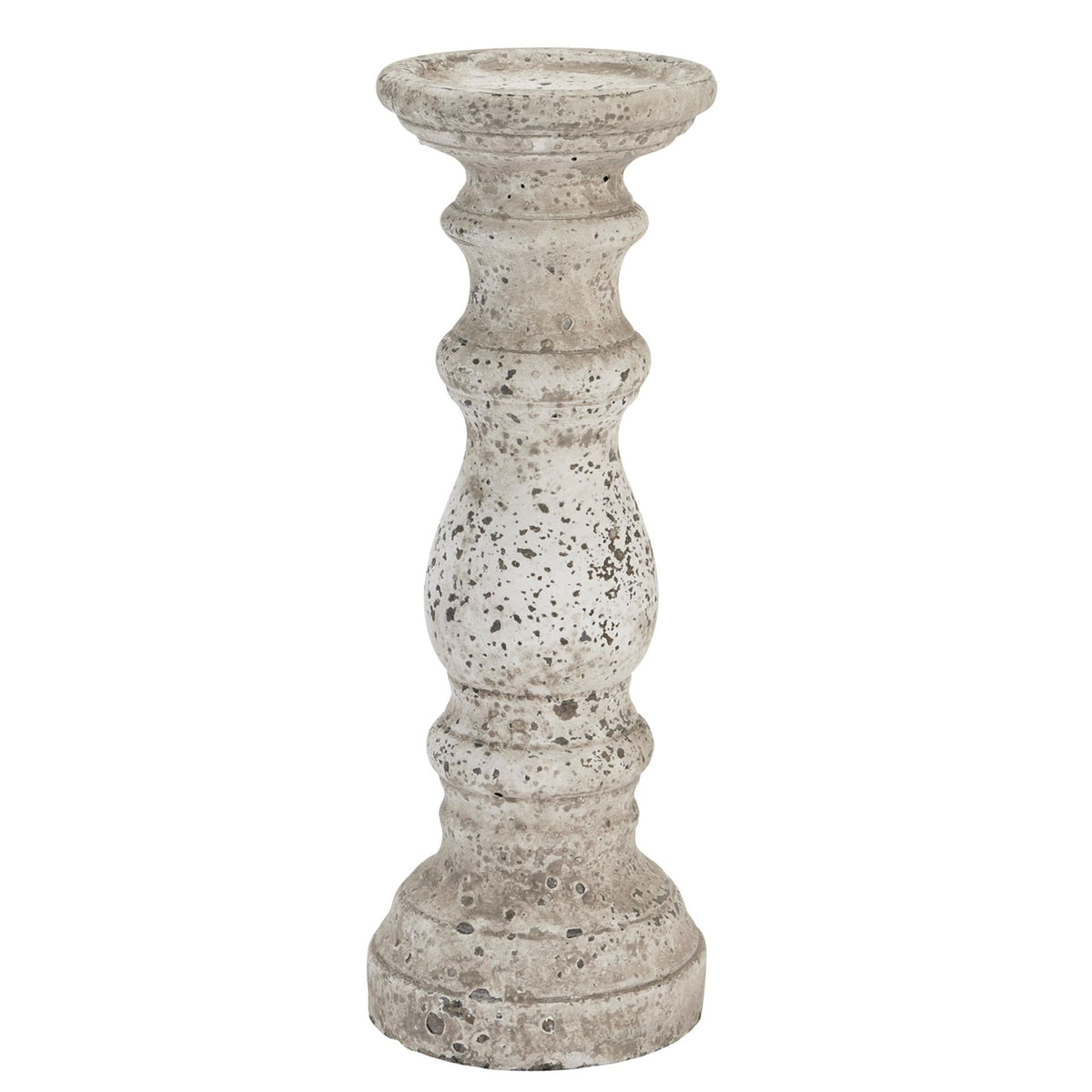 Large stone-effect ceramic column candle holder