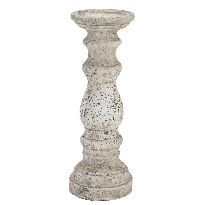 Large stone-effect ceramic column candle holder